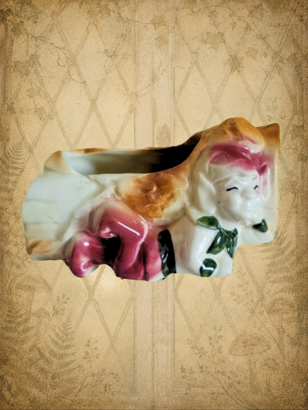 Vintage Planter Elf Pixie Gnome Wood Log